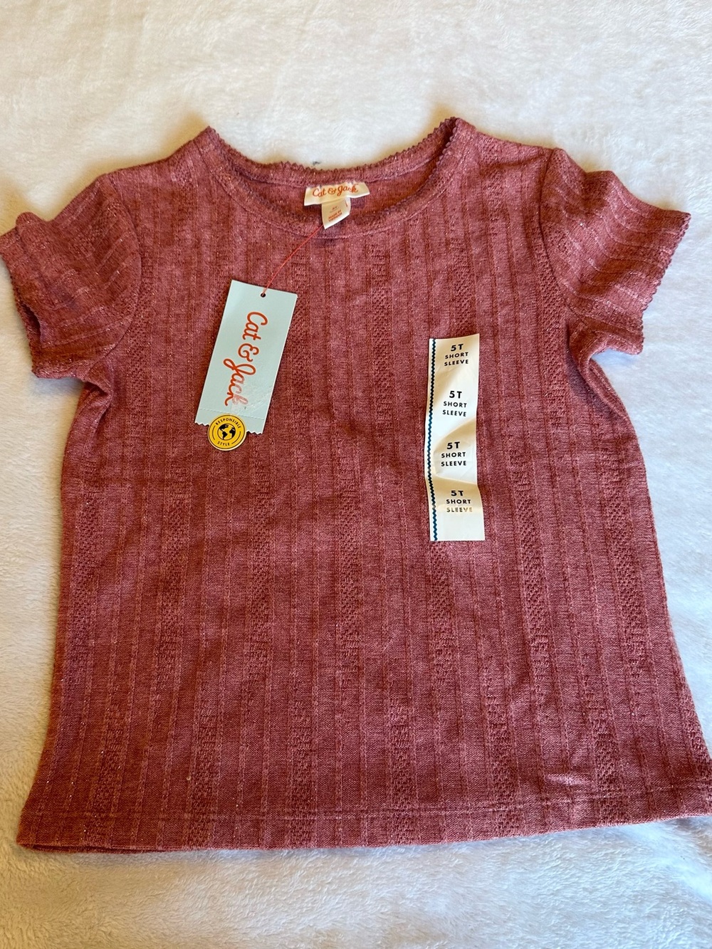 Cat & Jack Dusty Rose Ribbed Short Sleeve Tee
